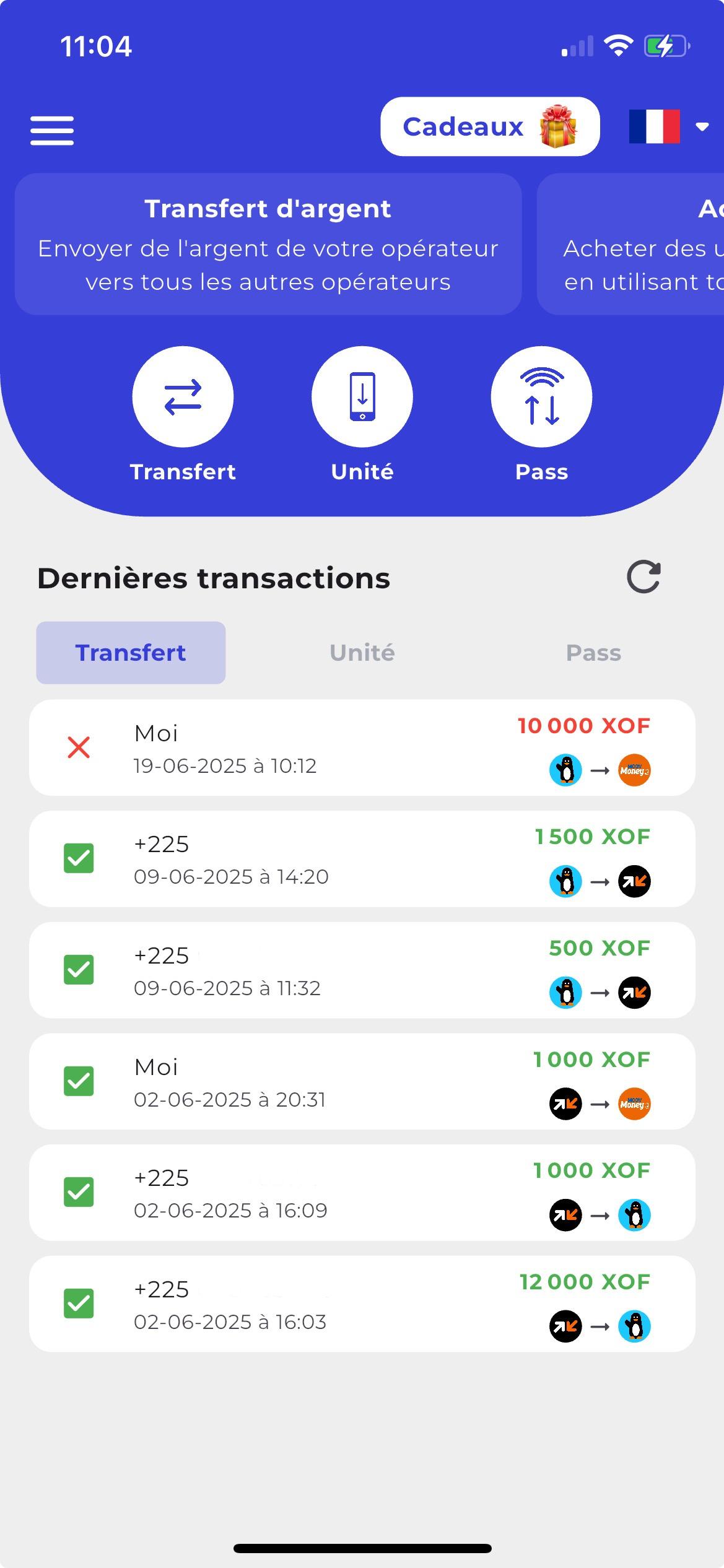 Accueil de l'app